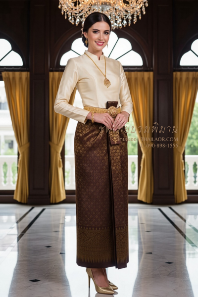 ชุดไทยบรมพิมาน สีทองน้ำตาล (TB 034)