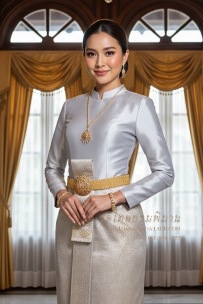 ชุดไทยบรมพิมาน สีเทาเงิน (TB 035)