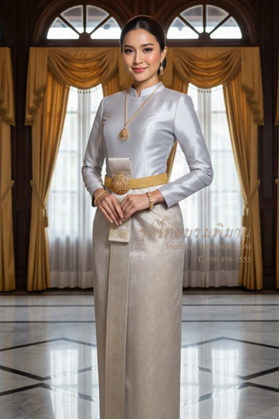 ชุดไทยบรมพิมาน สีเทาเงิน (TB 035)