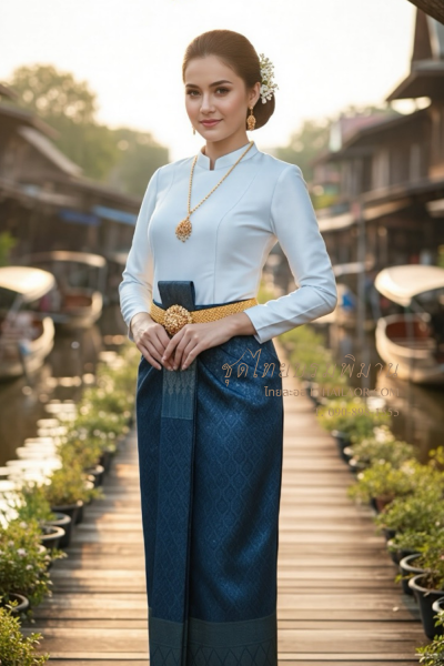 ชุดไทยบรมพิมาน สีฟ้าน้ำทะเล (TB 053)