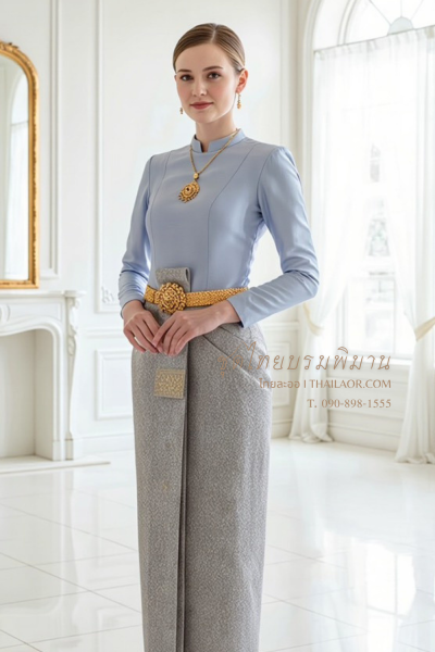 ชุดไทยบรมพิมาน สีเทาเงิน (TB 016)