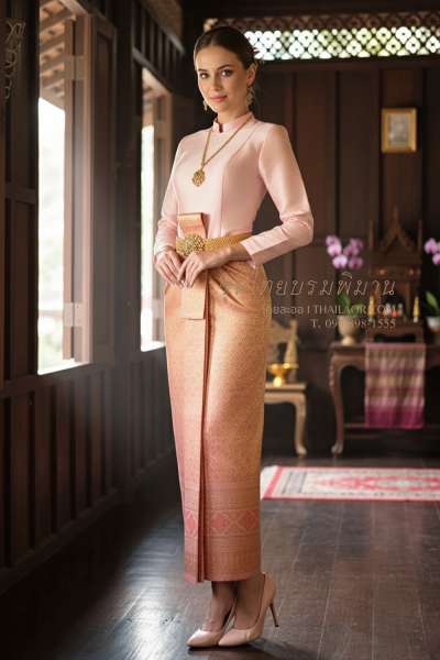 ชุดไทยบรมพิมาน สีโอล์ดโรสส้ม (TB 049)