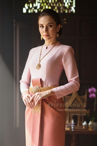 ชุดไทยบรมพิมาน สีพีช (TB 048)