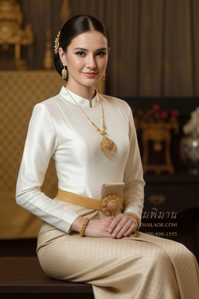 ชุดไทยบรมพิมาน สีงาช้างทอง (TB 043)