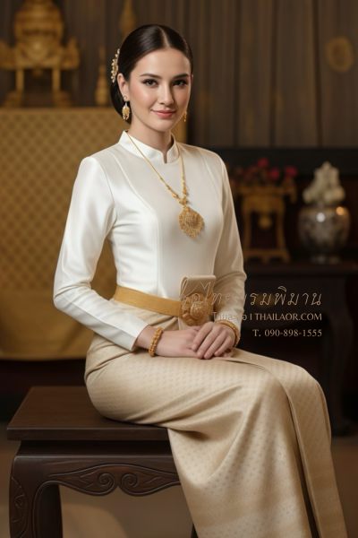 ชุดไทยบรมพิมาน สีงาช้างทอง (TB 043)
