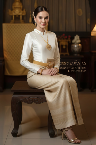 ชุดไทยบรมพิมาน สีงาช้างทอง (TB 043)