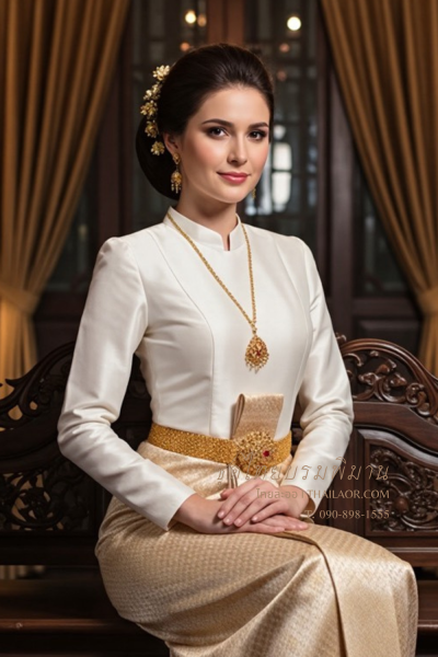 ชุดไทยบรมพิมาน สีครีมทอง (TB 044)