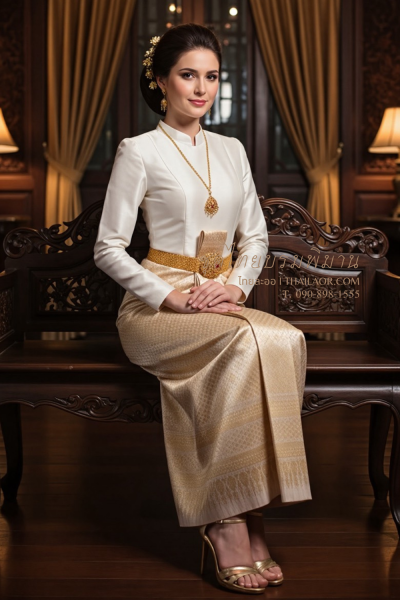 ชุดไทยบรมพิมาน สีครีมทอง (TB 044)