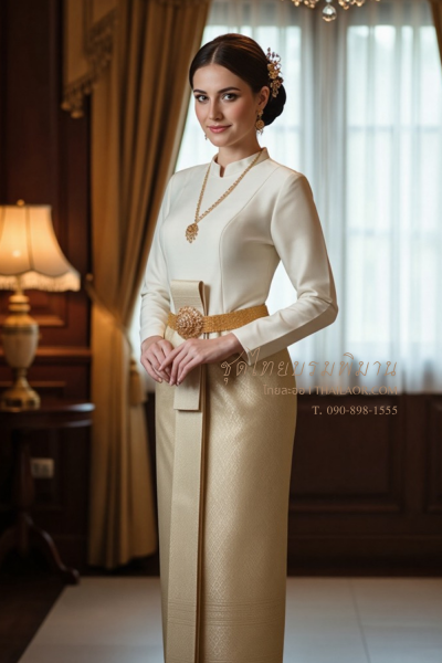 ชุดไทยบรมพิมาน สีงาช้างทอง (TB 039)