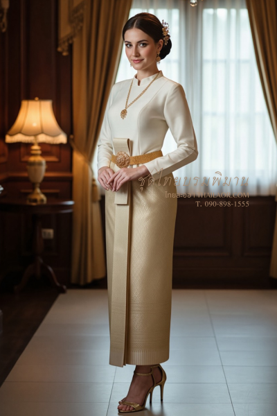 ชุดไทยบรมพิมาน สีงาช้างทอง (TB 039)