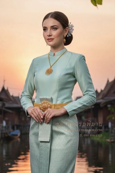ชุดไทยบรมพิมาน สีฟ้าเงิน (TB 054)