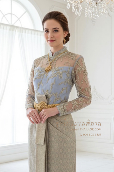 ชุดไทยบรมพิมานประยุกต์ สีเทาทอง (TBP 009)