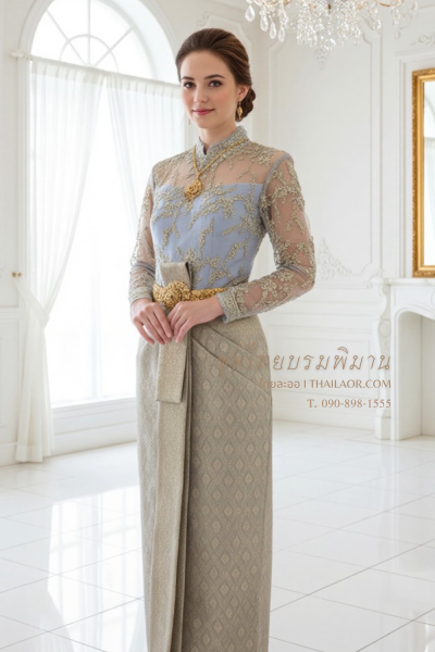 ชุดไทยบรมพิมานประยุกต์ สีเทาทอง (TBP 009)