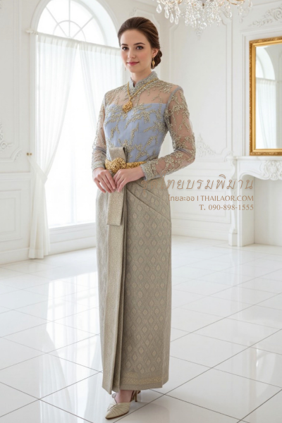 ชุดไทยบรมพิมานประยุกต์ สีเทาทอง (TBP 009)