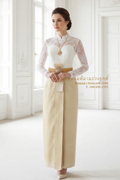 ชุดไทยบรมพิมานประยุกต์ สีครีม (TBP 003)