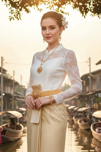 ชุดไทยบรมพิมานประยุกต์ สีงาช้างทอง (TBP 012)