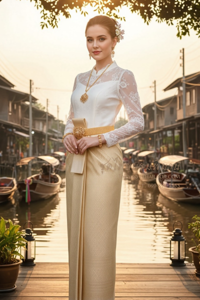 ชุดไทยบรมพิมานประยุกต์ สีงาช้างทอง (TBP 012)