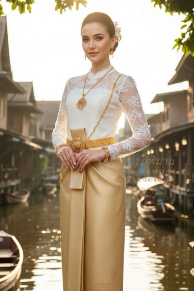 ชุดไทยบรมพิมานประยุกต์ สีครีมทอง (TBP 010)