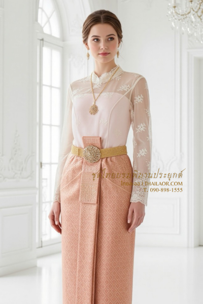 ชุดไทยบรมพิมานประยุกต์ สีพีช (TBP 004)