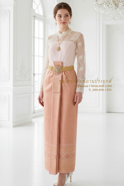 ชุดไทยบรมพิมานประยุกต์ สีพีช (TBP 004)