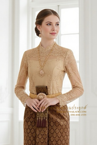 ชุดไทยบรมพิมานประยุกต์ สีน้ำตาล (TBP 007)