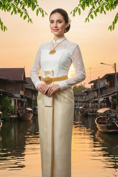 ชุดไทยบรมพิมานประยุกต์ สีครีม (TBP 013)