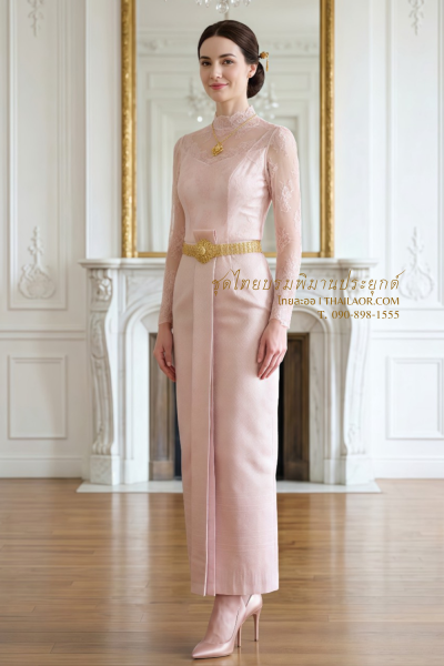 ชุดไทยบรมพิมานประยุกต์ สีโอล์ดโรสอ่อน (TBP 015)