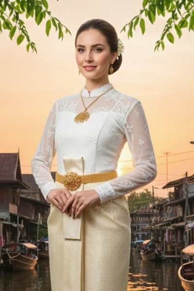 ชุดไทยบรมพิมานประยุกต์ สีครีม (TBP 013)