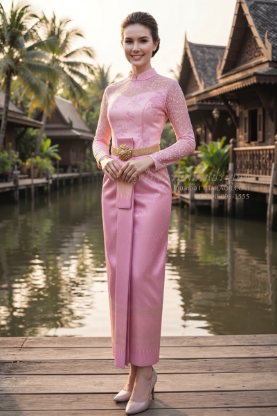 ชุดไทยบรมพิมานประยุกต์ สีชมพู (TBP 011)