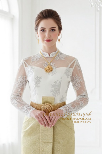 ชุดไทยบรมพิมานประยุกต์ สีเขียวเทา (TBP 002)