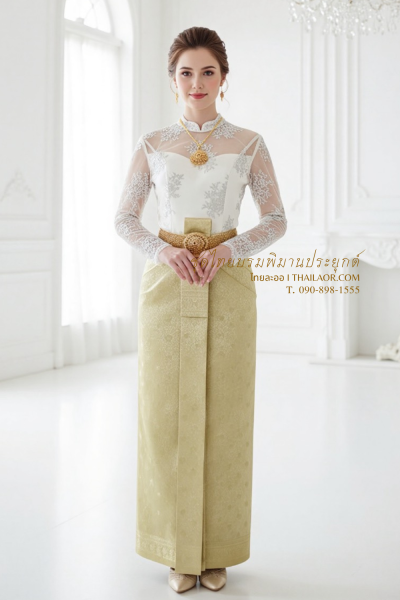 ชุดไทยบรมพิมานประยุกต์ สีเขียวเทา (TBP 002)