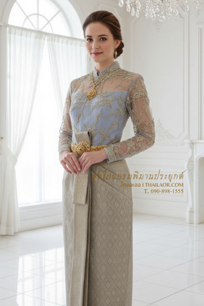 ชุดไทยบรมพิมานประยุกต์ สีเทาทอง (TBP 006)