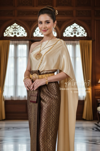ชุดไทยจักรี สีน้ำตาลทอง (TCK 040)