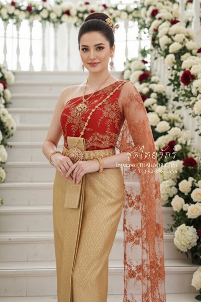 ชุดไทยจักรี สีแดงทอง (TCK 079)
