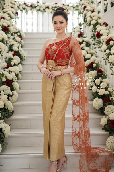ชุดไทยจักรี สีแดงทอง (TCK 079)