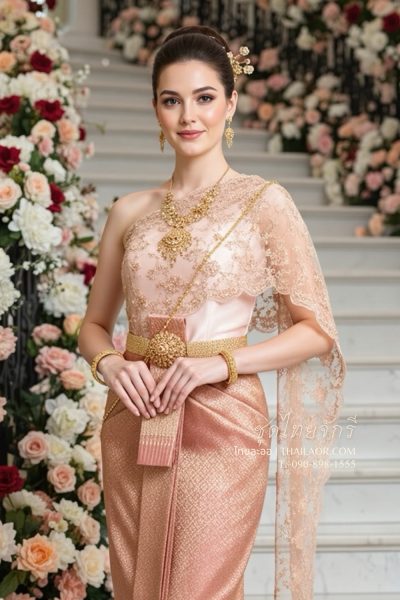 ชุดไทยจักรี สีชมพูอมส้ม (TCK 076)