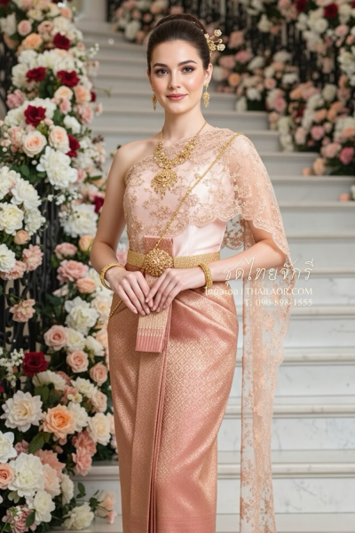 ชุดไทยจักรี สีชมพูอมส้ม (TCK 076)