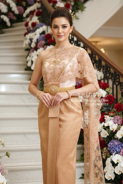 ชุดไทยจักรี สีพีชทอง (TCK 078)