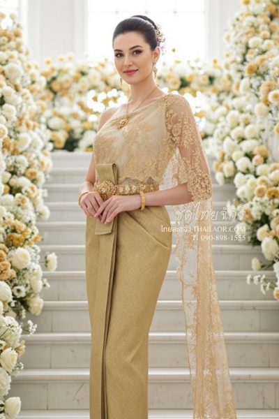 ชุดไทยจักรี สีเขียวทอง (TCK 080)
