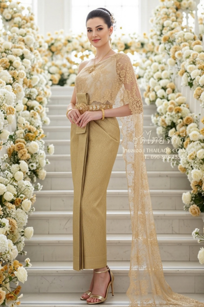 ชุดไทยจักรี สีเขียวทอง (TCK 080)