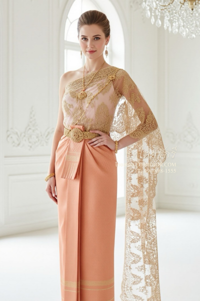 ชุดไทยจักรี สีส้มโอล์ดโรส (TCK 055)