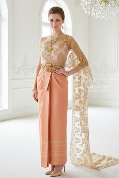 ชุดไทยจักรี สีส้มโอล์ดโรส (TCK 055)