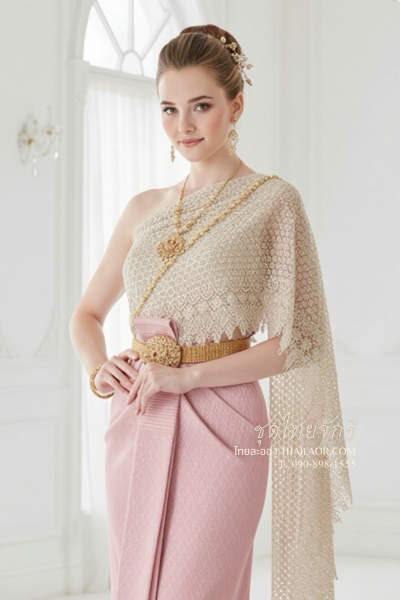 ชุดไทยจักรี สีเบจชมพู (TCK 053)