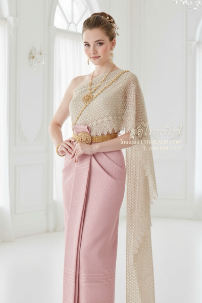 ชุดไทยจักรี สีเบจชมพู (TCK 053)