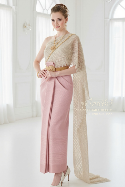 ชุดไทยจักรี สีเบจชมพู (TCK 053)