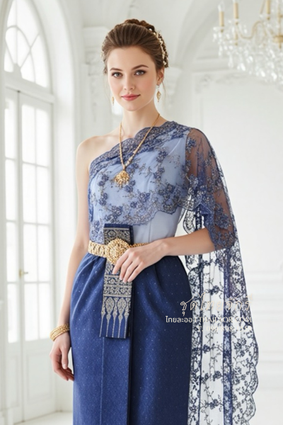 ชุดไทยจักรี สีขาว-น้ำเงิน (TCK 051)