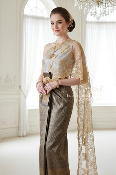 ชุดไทยจักรี สีเทาทอง (TCK 058)