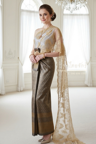 ชุดไทยจักรี สีเทาทอง (TCK 058)