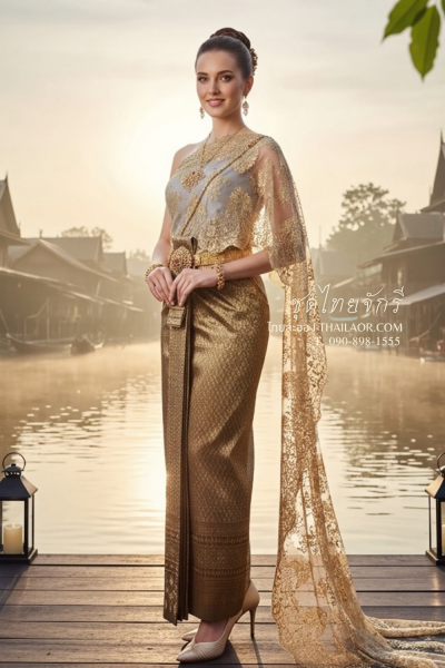 ชุดไทยจักรี สีเทาทอง (TCK 036)