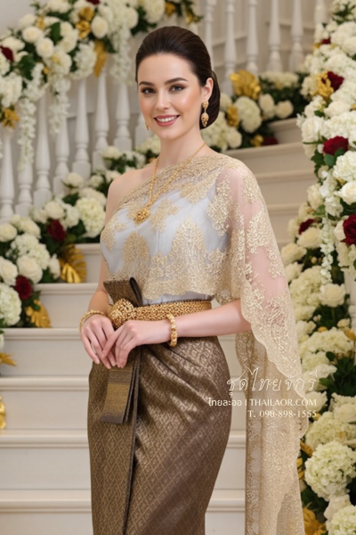 ชุดไทยจักรี สีเทาทอง (TCK 073)